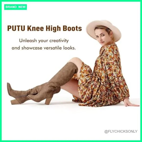 Knee High Boots with Chunky Heel Pointed Toe Western Style - Picture 5 of 7